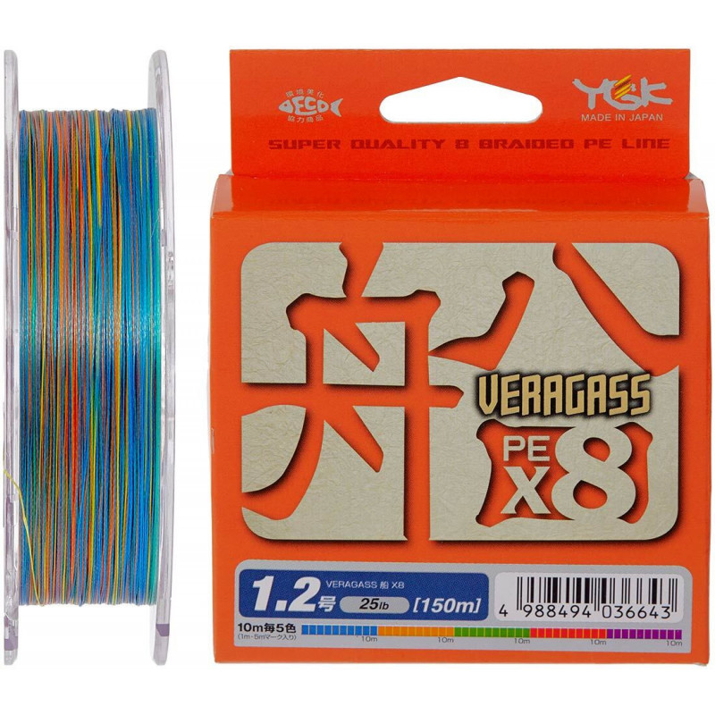 Шнур YGK Veragass Fune X8 150m (мультиколор) 0.8/0.148 mm 16lb/6.7 kg Шнур YGK Veragass Fune X8 150m (мультиколор) 0.8/0.148 mm 16lb/6.7 kg