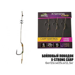 Повідець короповий X-Strong Carp 25LB/11,5кг. L-15см. Hook №6 (3шт)