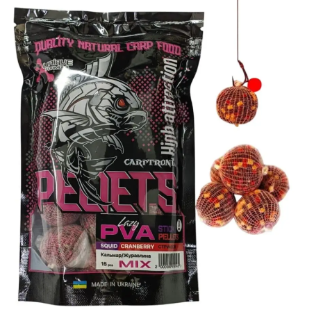 Готовый ПВА стик Carptronik lazy PVA stick Squid/Cranberry (Кальмар/Клюква) 15шт