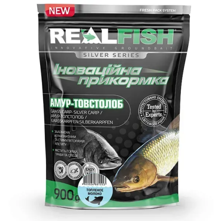 Прикормка Real Fish Амур-Толстолоб Пряжене молоко 900г