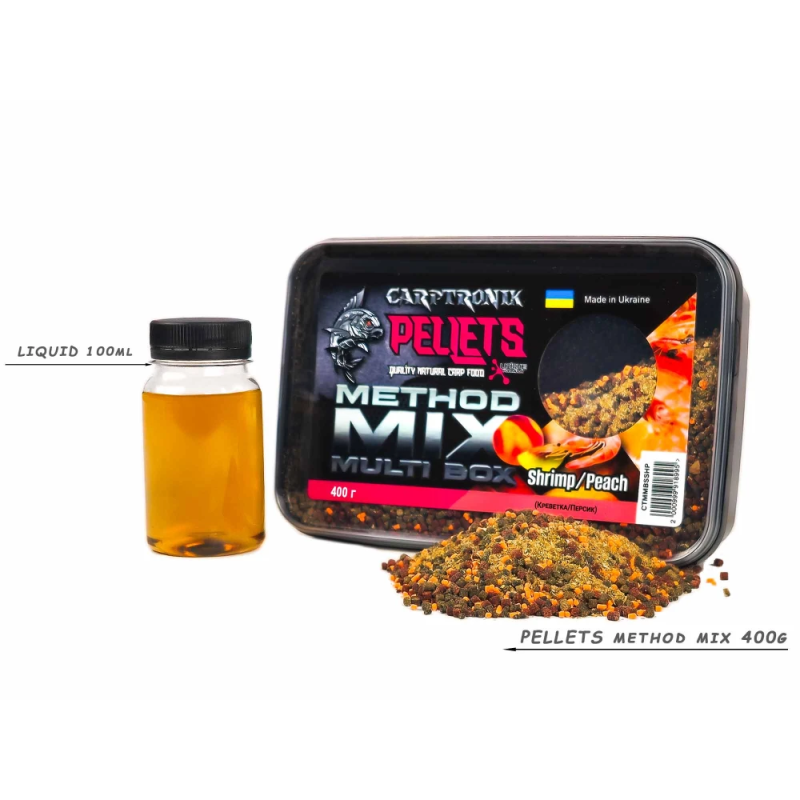 Пеллетс Multi BOX Метод Микс + Ликвид (Креветка/Персик)
