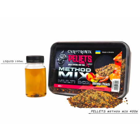 Пеллетс Multi BOX Метод Микс + Ликвид (Креветка/Персик)