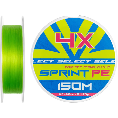 Натисніть щоб збільшити   Бренд:   Всі характеристики Шнур Select Sprint PE 4X Light Green 150m 0.3/0.07mm 8lb/3.7kg