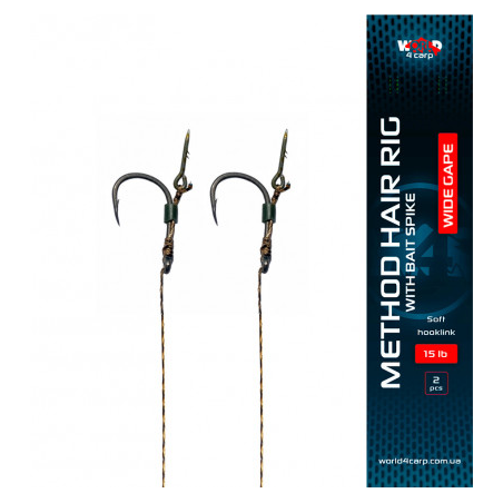 Готовий повідець W4C волос з голкою METHOD hair rig with bait spike, гачок WIDE GAPE
