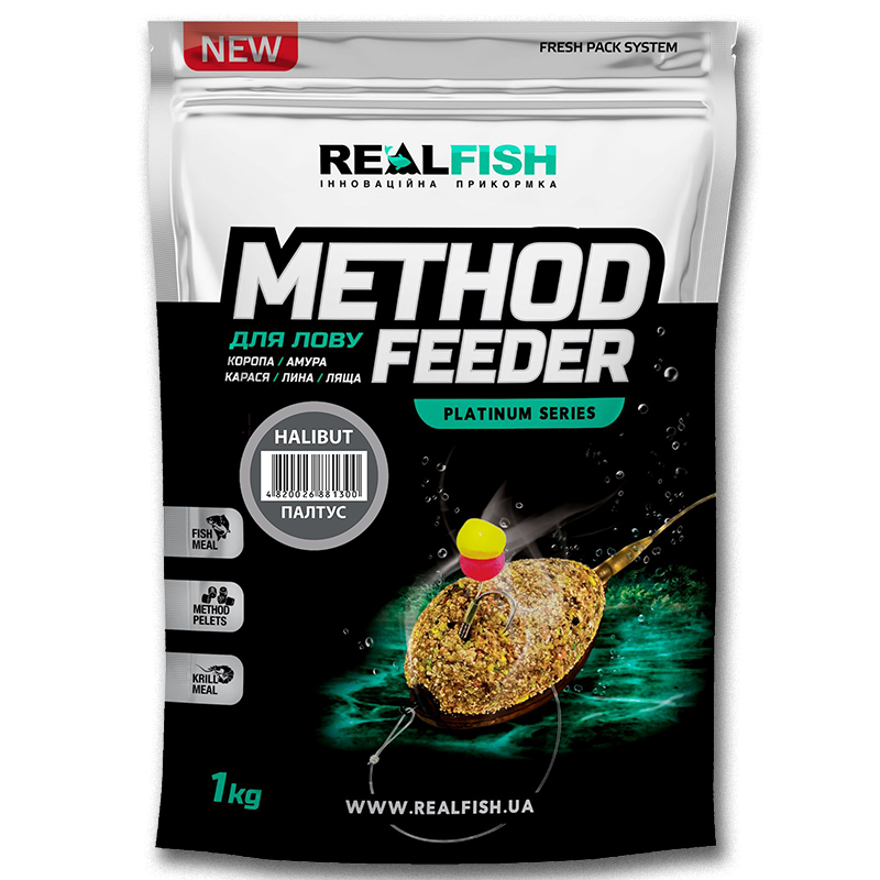 Прикормка Real Fish Premium Series Method Feeder Halibut Палтус 0.8 kg