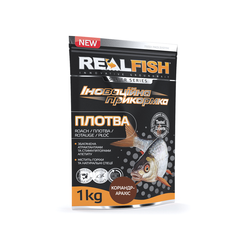 РЫБОЛОВНАЯ ПРИКОРМКА REALFISH "ПЛОТВА" КОРИАНДР-АРАХИС