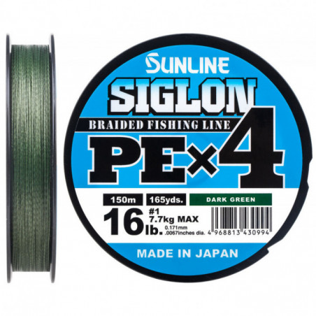 Шнур Sunline Siglon PE х4 150m (темн-зел.) 1.0/0.171 mm 16lb/7.7 kg