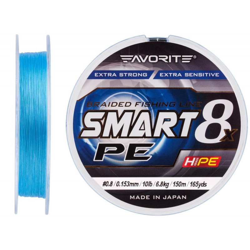 Шнур Favorite Smart PE 8x 150м (sky blue) 0.8/0.153mm 10lb/6.8kg Шнур Favorite Smart PE 8x 150м (sky blue) 0.8/0.153mm 10lb/6.8kg